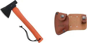 CRKT Chogan Hatchet and Sheath Bundle, Forged Carbon Steel Head, Orange Glass Reinforced Nylon Handle