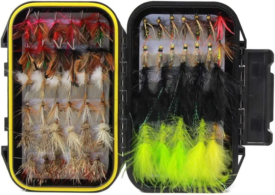 Croch 60pcs Fly Fishing Dry Flies Wet Flies Assortment Kit with Waterproof Fly Box for Trout Fishing