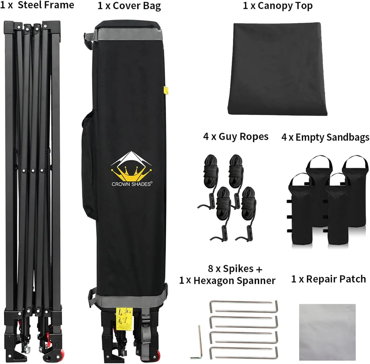 CROWN SHADES 10x10 Pop Up Canopy Tent - Patented Center Lock One Push Instant Outdoor Canopy Beach Tent with STO-N-Go Bag 8 Stakes & 4 Sand Bags，Black