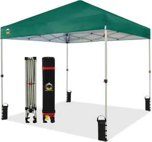 CROWN SHADES 8x8 Pop Up Canopy - Beach Tent with One Push Setup - Easy Outdoor Sun Shade for Events, Parties, Camping - Gazebo with STO-N-Go Cover Bag, Silver Coated Top, Forest Green