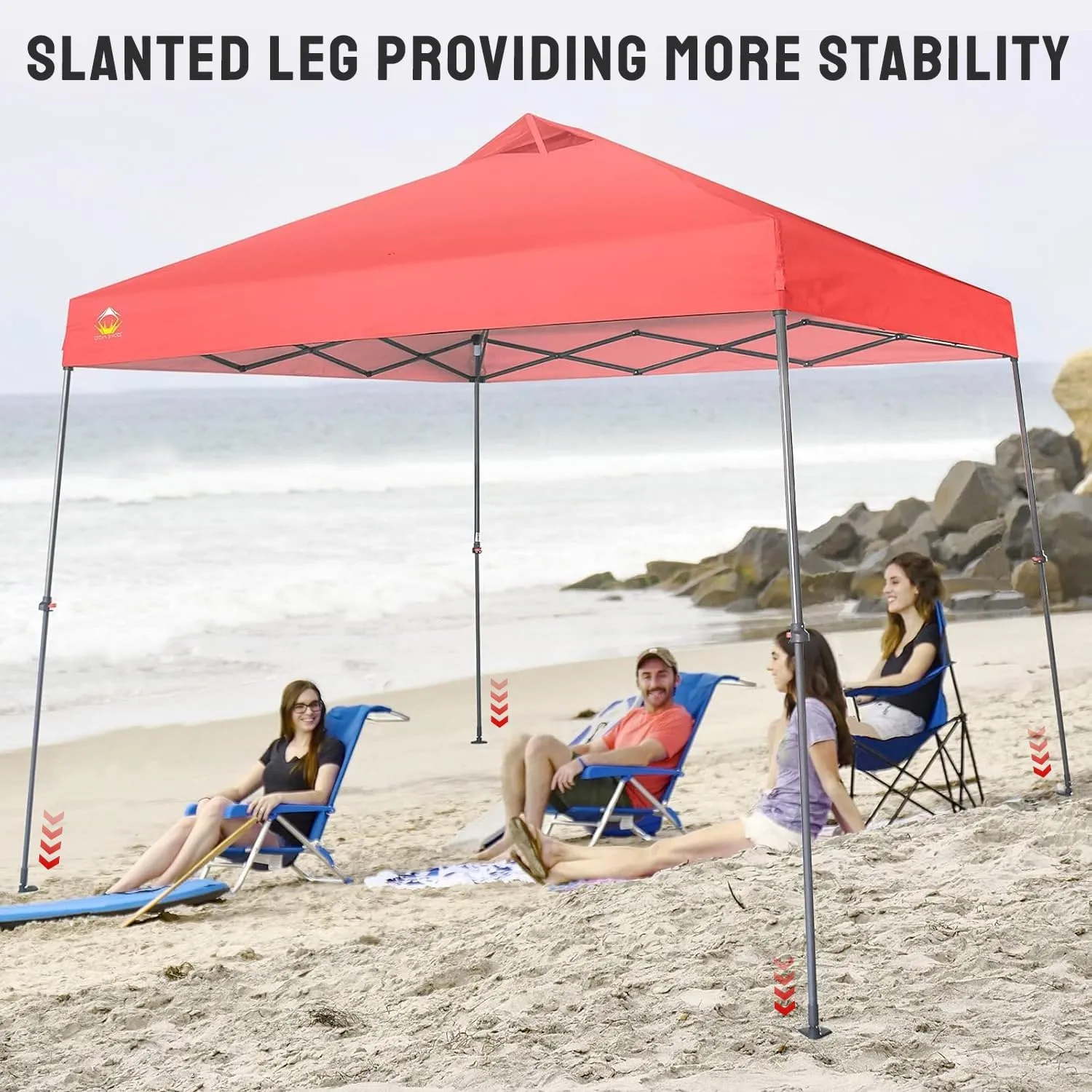 CROWN SHADES Pop Up Canopy - 11x11 Base Canopy Tent with One Push Setup - Pop Up Tent for Events, Parties, Camping - Gazebo with STO-N-Go Cover Bag, Silver Coated 9x9 Top, Red