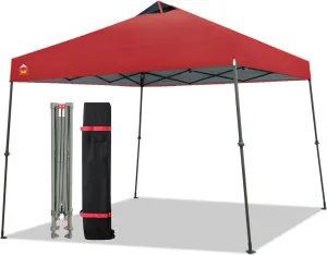 CROWN SHADES Pop Up Canopy - 11x11 Base Canopy Tent with One Push Setup - Pop Up Tent for Events, Parties, Camping - Gazebo with STO-N-Go Cover Bag, Silver Coated 9x9 Top, Red