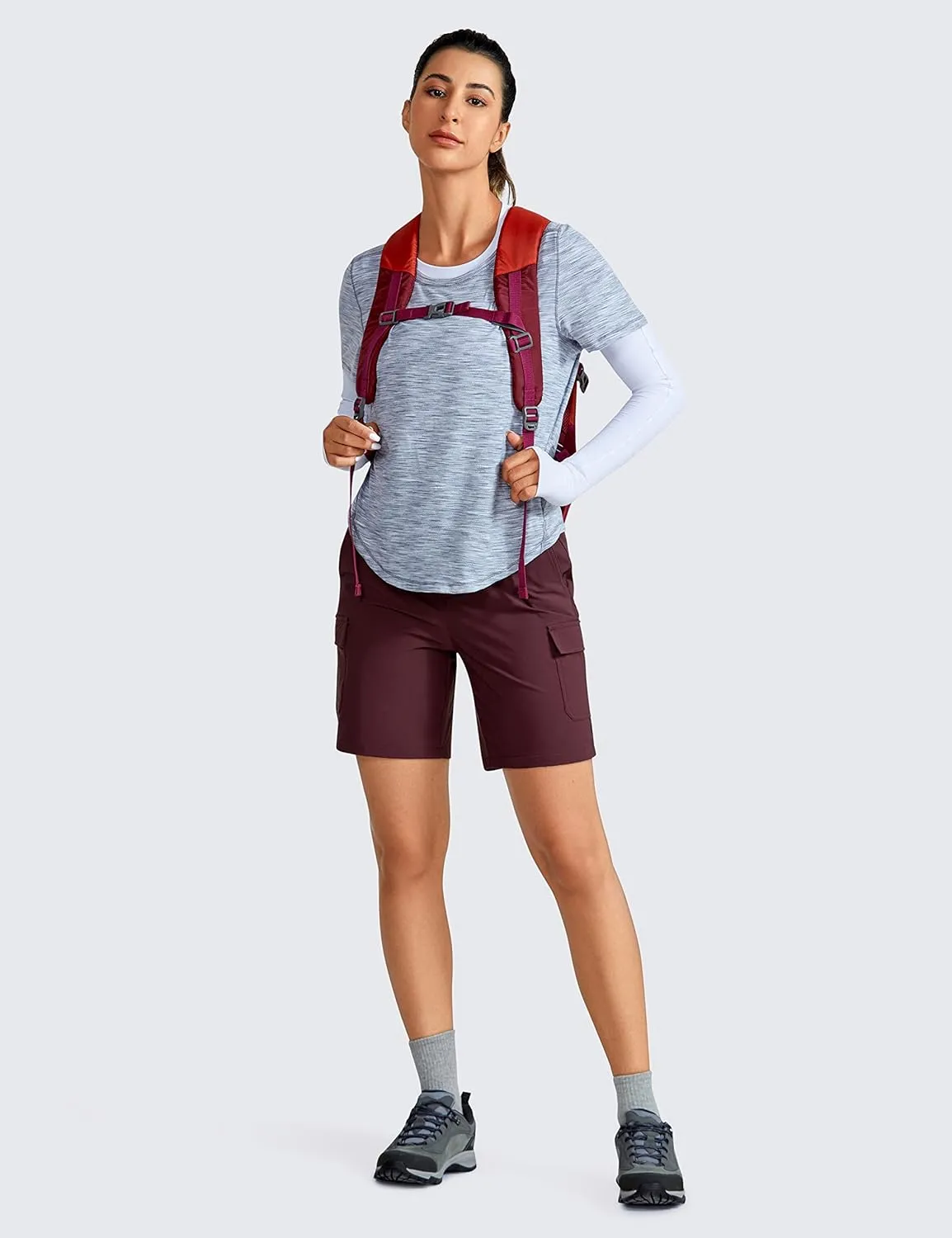 CRZ YOGA Stretch Hiking Cargo Shorts for Women 7'' - UPF 50  Waterproof Lightweight Summer Outdoor Golf Shorts with Pockets