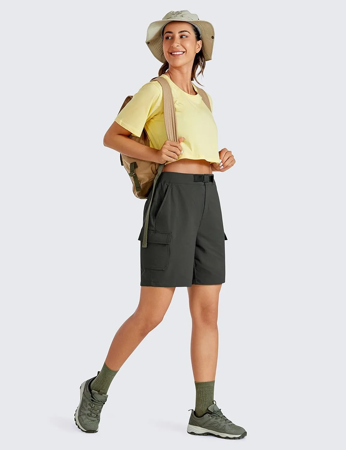 CRZ YOGA Stretch Hiking Cargo Shorts for Women 7'' - UPF 50  Waterproof Lightweight Summer Outdoor Golf Shorts with Pockets
