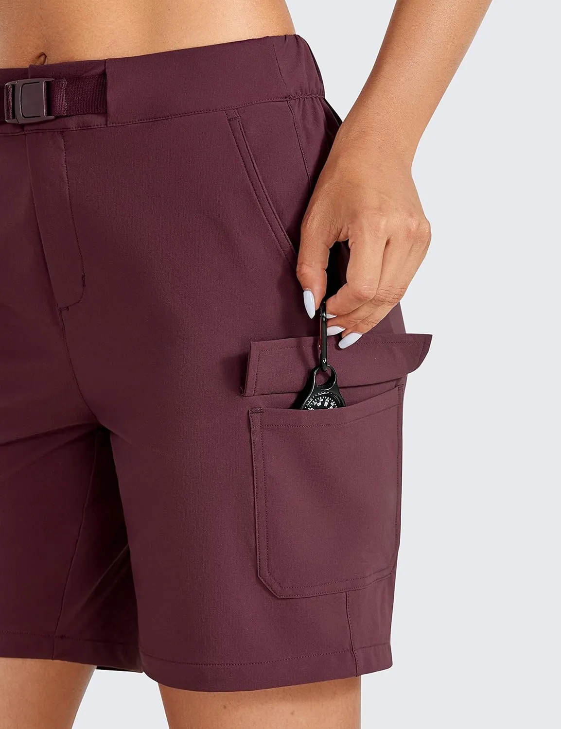 CRZ YOGA Stretch Hiking Cargo Shorts for Women 7'' - UPF 50  Waterproof Lightweight Summer Outdoor Golf Shorts with Pockets