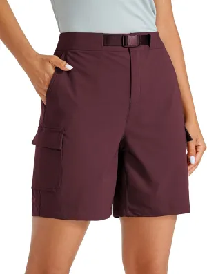CRZ YOGA Stretch Hiking Cargo Shorts for Women 7'' - UPF 50  Waterproof Lightweight Summer Outdoor Golf Shorts with Pockets