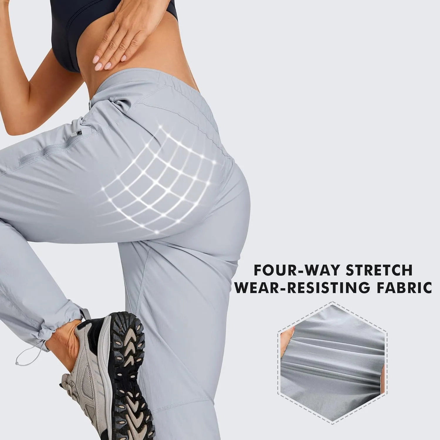 CRZ YOGA Women's Lightweight Outdoor Hiking Pants UPF 50  Waterproof Stretch Athletic Workout Joggers with 4 Zipper Pockets