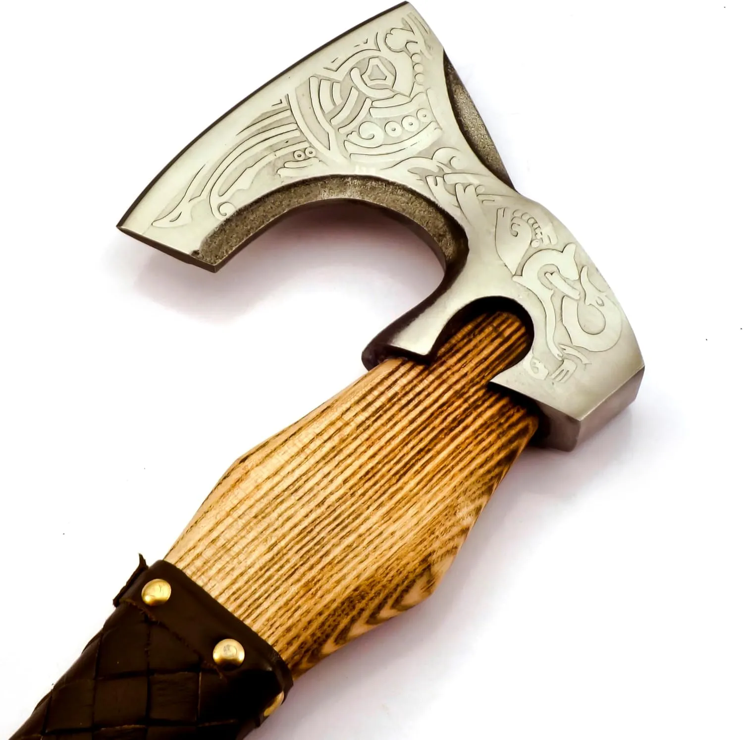 Custom Forged Carbon Steel Viking Style Bearded Axe - Real Hatchet, Throwing & Camping Axe with Leather Wrap Best Gift for Anniversary, Valentine's Day, Birthday with Premium Leather Sheath