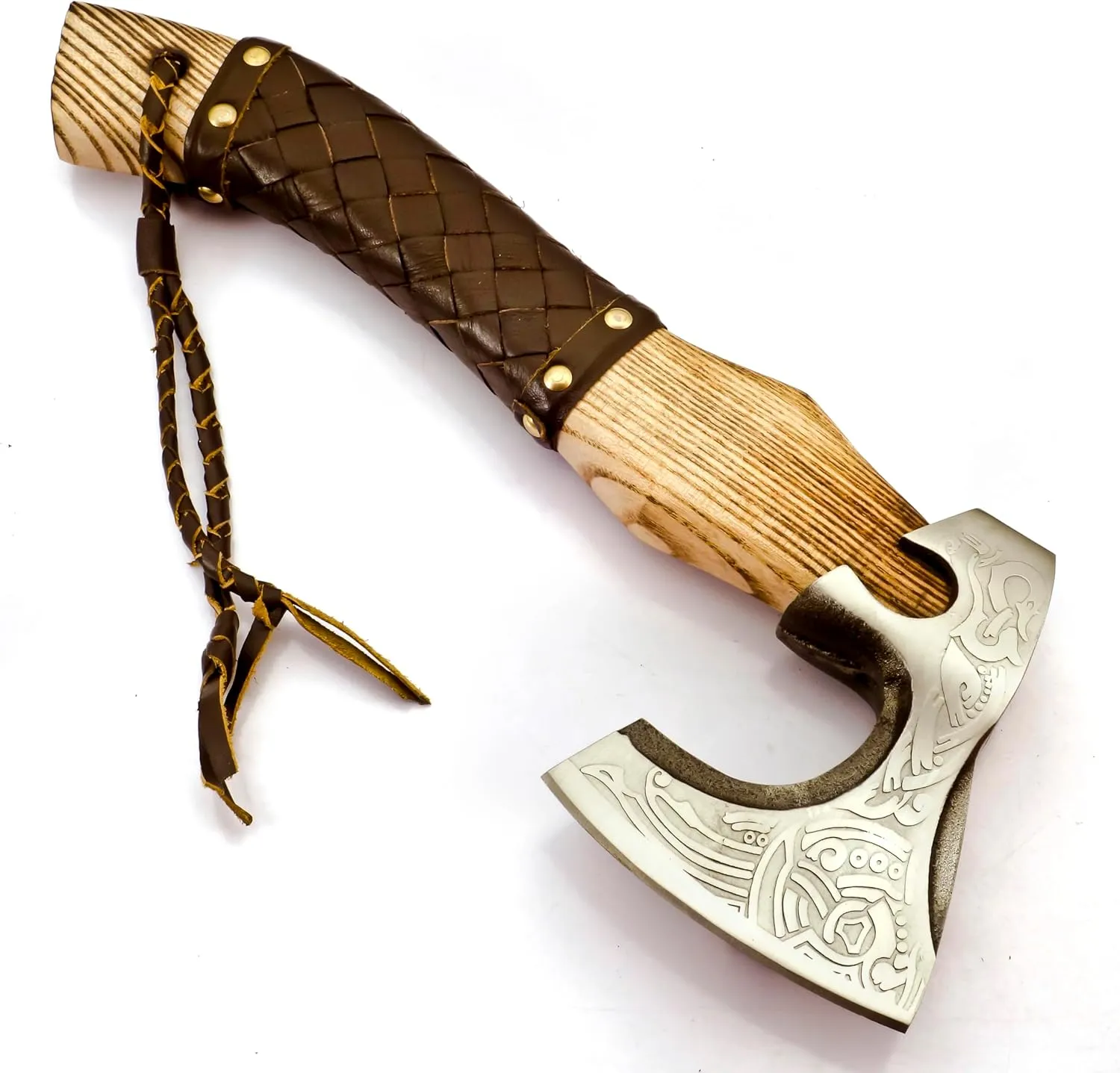 Custom Forged Carbon Steel Viking Style Bearded Axe - Real Hatchet, Throwing & Camping Axe with Leather Wrap Best Gift for Anniversary, Valentine's Day, Birthday with Premium Leather Sheath