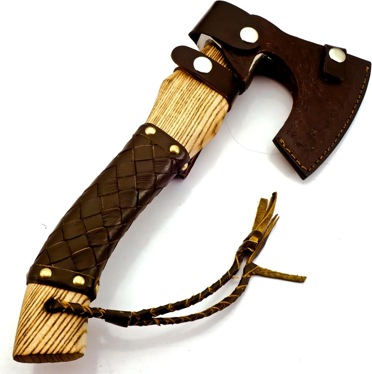 Custom Forged Carbon Steel Viking Style Bearded Axe - Real Hatchet, Throwing & Camping Axe with Leather Wrap Best Gift for Anniversary, Valentine's Day, Birthday with Premium Leather Sheath