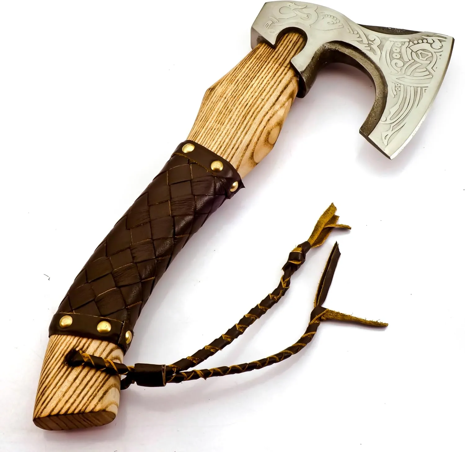 Custom Forged Carbon Steel Viking Style Bearded Axe - Real Hatchet, Throwing & Camping Axe with Leather Wrap Best Gift for Anniversary, Valentine's Day, Birthday with Premium Leather Sheath