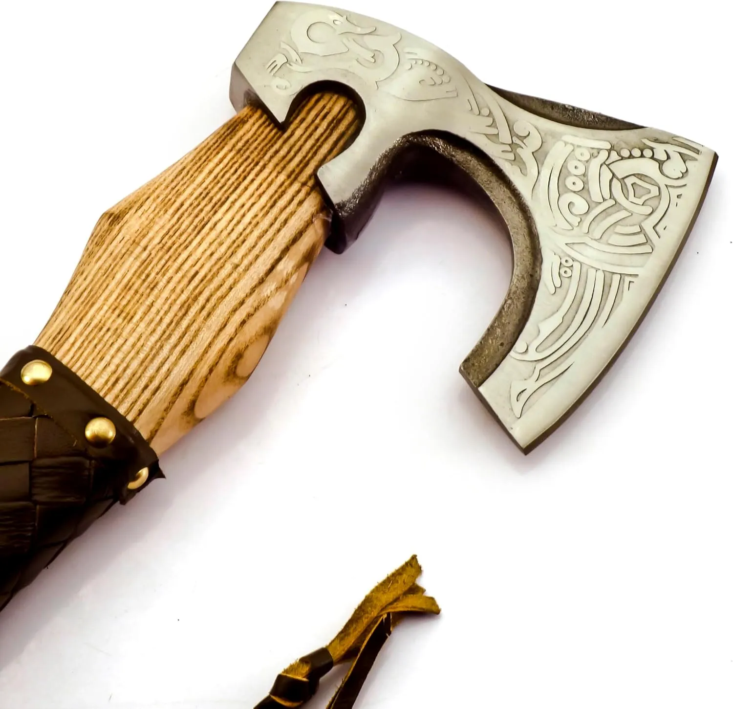 Custom Forged Carbon Steel Viking Style Bearded Axe - Real Hatchet, Throwing & Camping Axe with Leather Wrap Best Gift for Anniversary, Valentine's Day, Birthday with Premium Leather Sheath