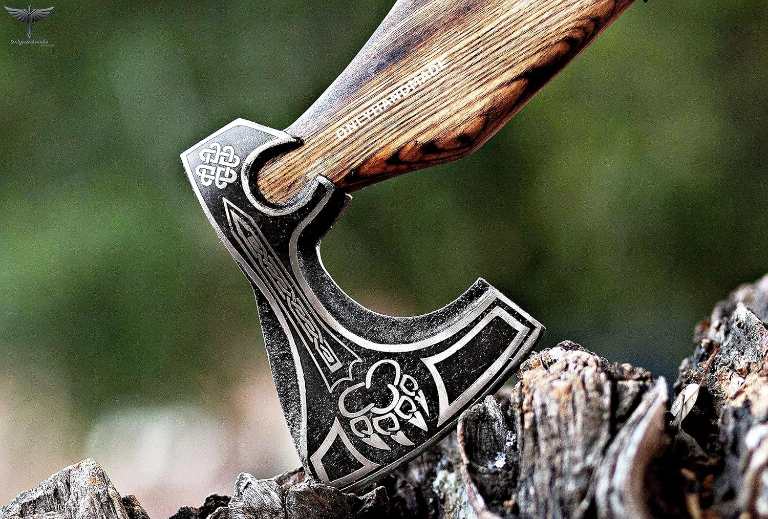 Custom Gift Forged Carbon Steel Viking Axe with Ash Wood Shaft, Viking Camping Axe & Hatchet OHM-0121, Beautiful Gift for Father, Brother or for Him (Valhalla Axe)