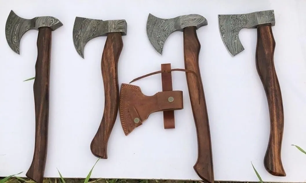 Custom Hand Forged Damascus Steel Axe 4 Hatchet Survival Axe Camping Axe - Bushcraft Axe - Wood Axe - Battle Axe - Damascus Steel Axe - Viking Axe with Sheath