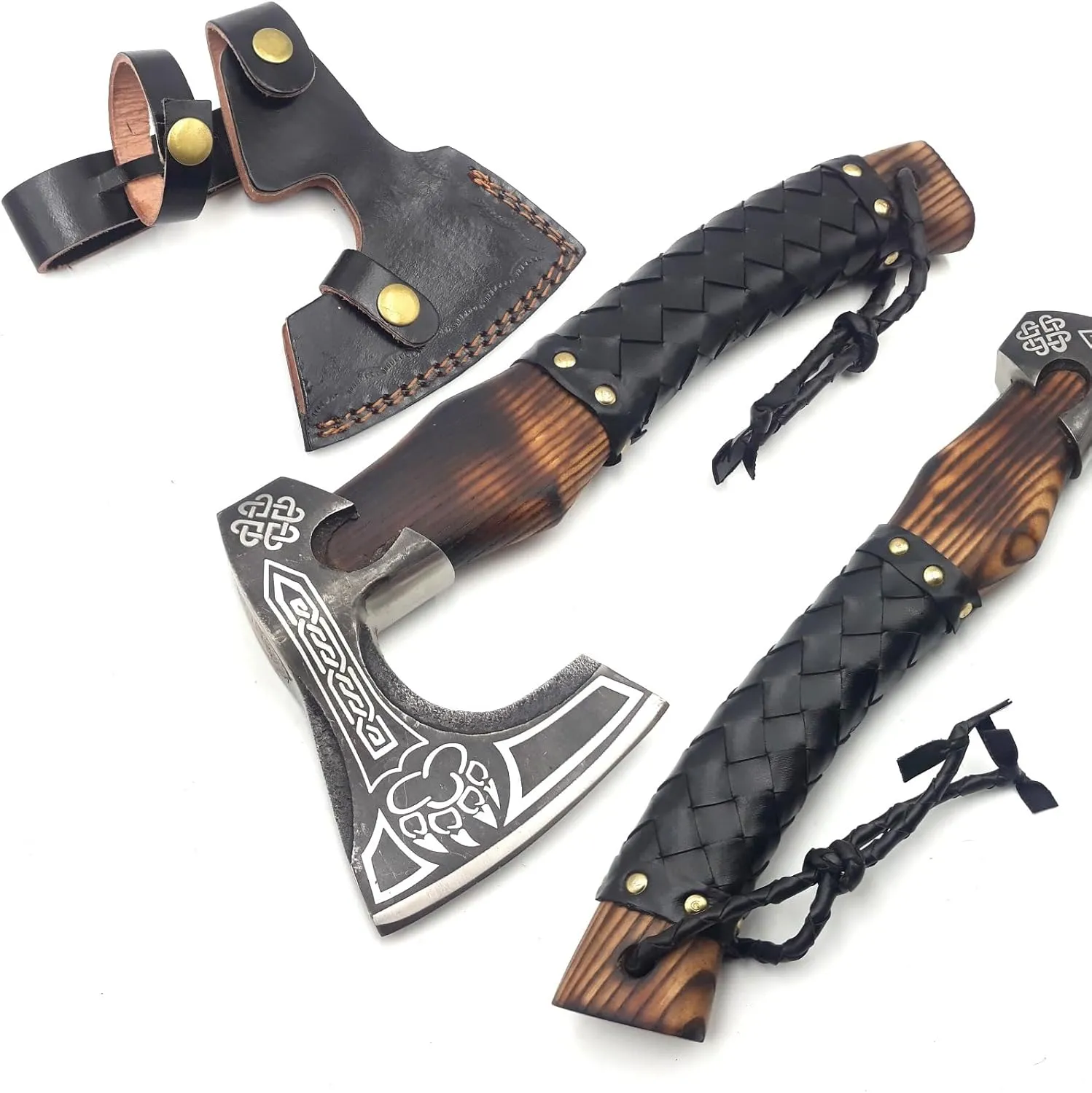 Custom Handmade Carbon Steel Real Viking Axe Hatchet,Camping Axe, Birthday Gift for him, Leather Wrapped Handle and Leather Sheath ((FM 23))