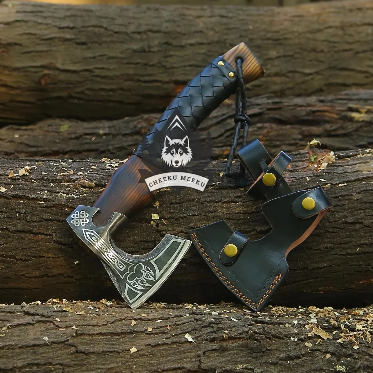 Custom Handmade Carbon Steel Real Viking Axe Hatchet,Camping Axe, Birthday Gift for him, Leather Wrapped Handle and Leather Sheath ((FM 23))