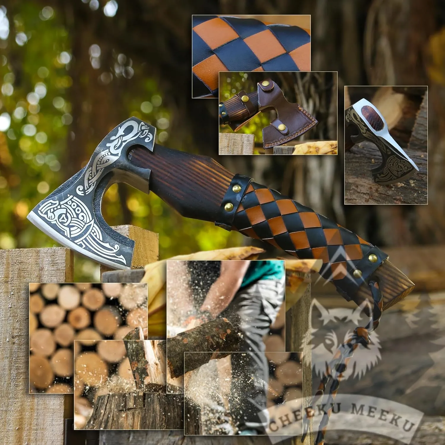 Custom Handmade Carbon Steel Real Viking Axe Hatchet,Camping Axe, Birthday Gift for him, Leather Wrapped Handle and Leather Sheath (FM 26)