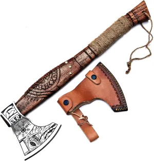Custom Handmade Gift Forged Carbon Steel Viking Axe with Rose Wood Shaft, Viking Bearded Camping Axe, Hatchet-Bushcraft Axe for Wood Chopping Carving