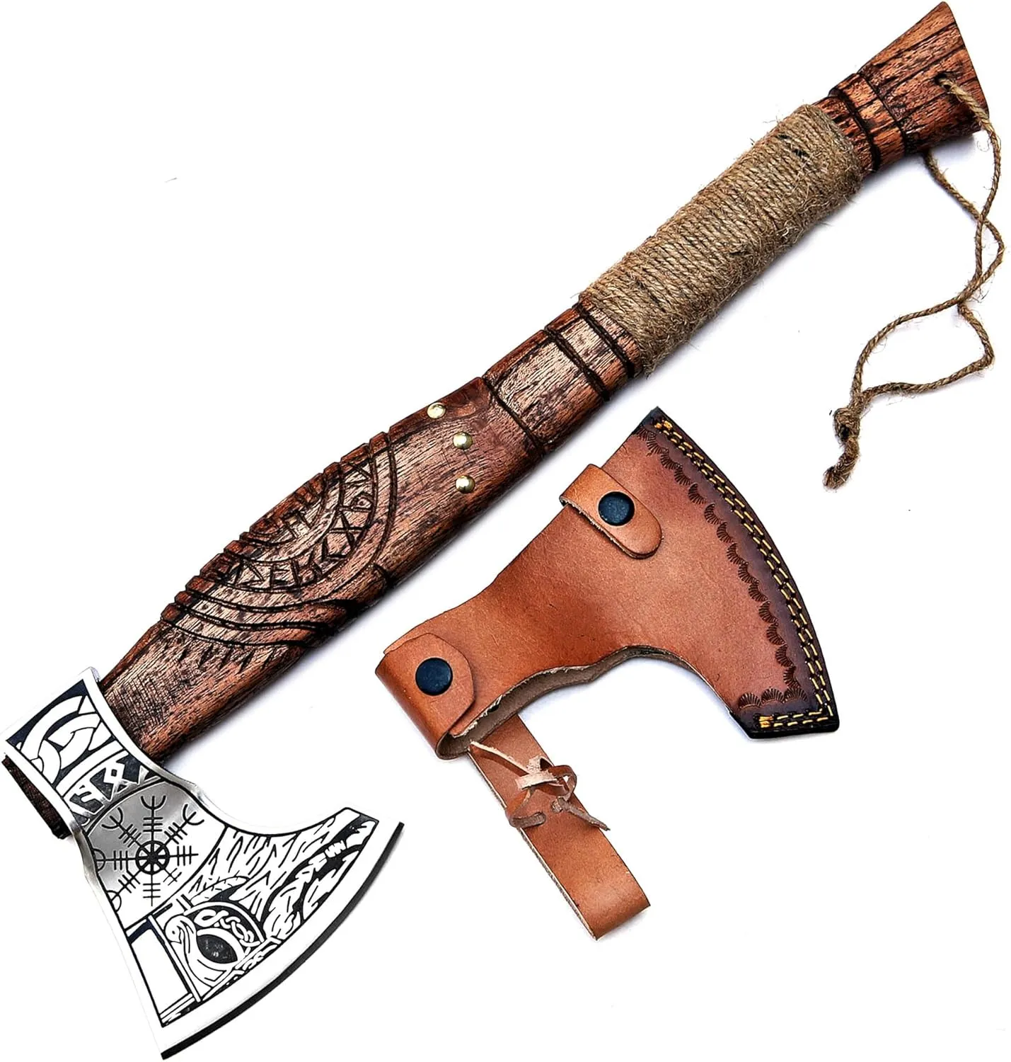 Custom Handmade Gift Forged Carbon Steel Viking Axe with Rose Wood Shaft, Viking Bearded Camping Axe, Hatchet-Bushcraft Axe for Wood Chopping Carving