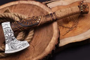 Custom Handmade Viking Axe Barded Hunting Axe's Outdoor Camping Ash Wood Handle Hatchet Axes with Leather Sheath Gift for Men (VK-AXE-02)
