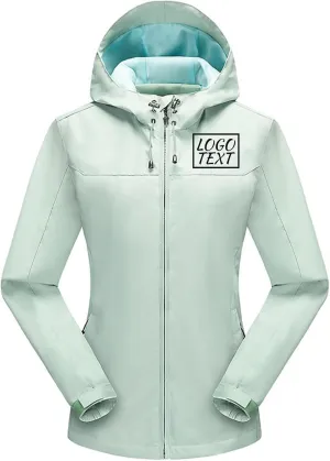 Custom Logo Women's Waterproof Rain Jacket Lightweight Hooded Raincoat for Hiking Travel Outdoor
