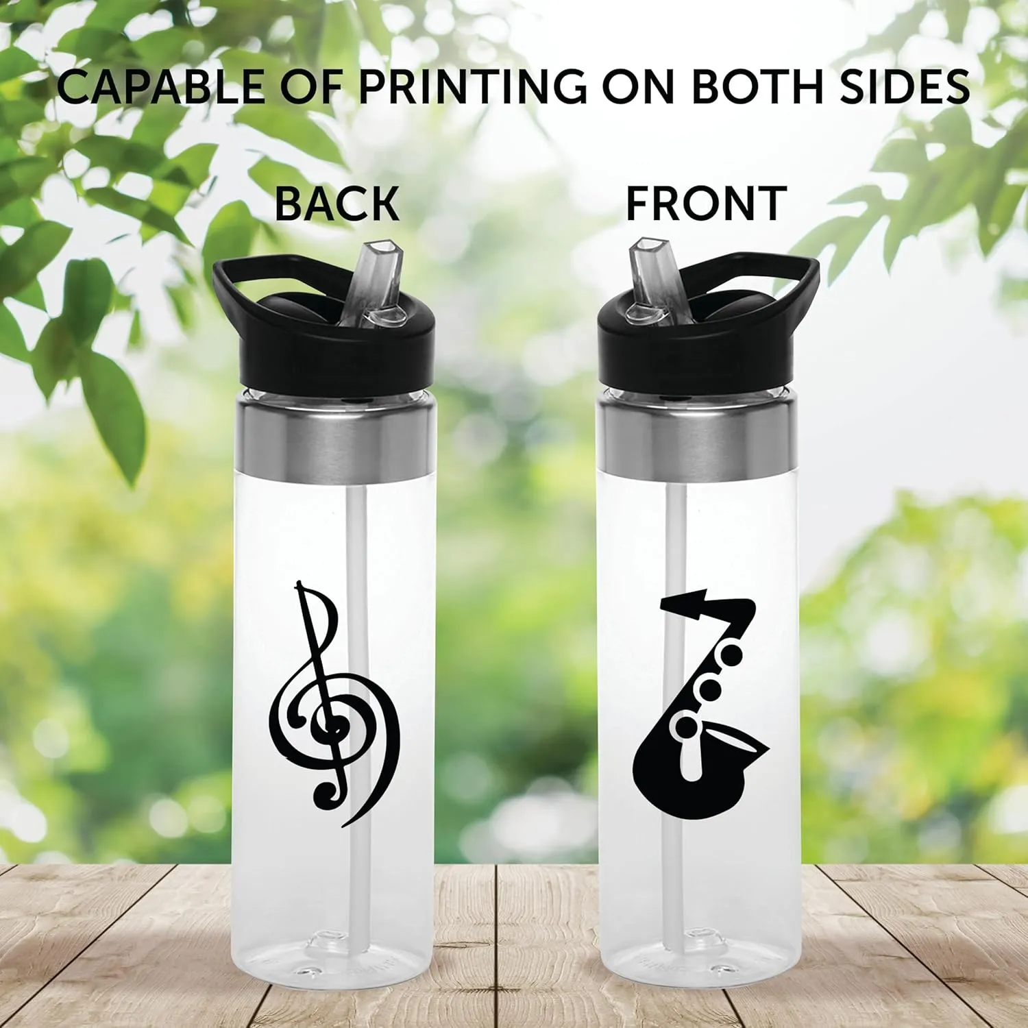 Custom Plastic Water Bottle 24 oz with Inside Straw - 10 Pack - Personalized Text - BPA Free, Screw-On Cap Flip Nozzle Mechanism - Slim Translucent Body - Eastman Tritan Copolyester - Clear