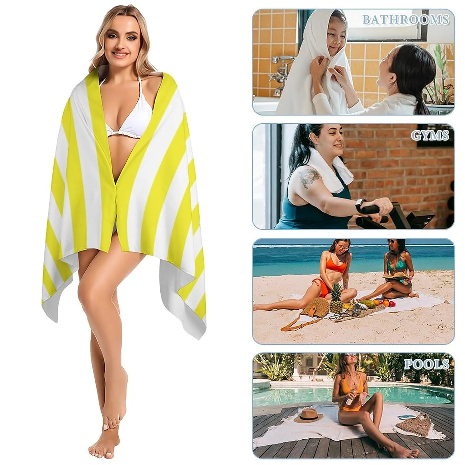 Custom Yellow And White Names Beach Towels for Kids Teen Gift Personalized Yellow And White Bath Towels Designer Fast Drying Striped Toalla De Playa for Kid Bachelorette Beach Towela