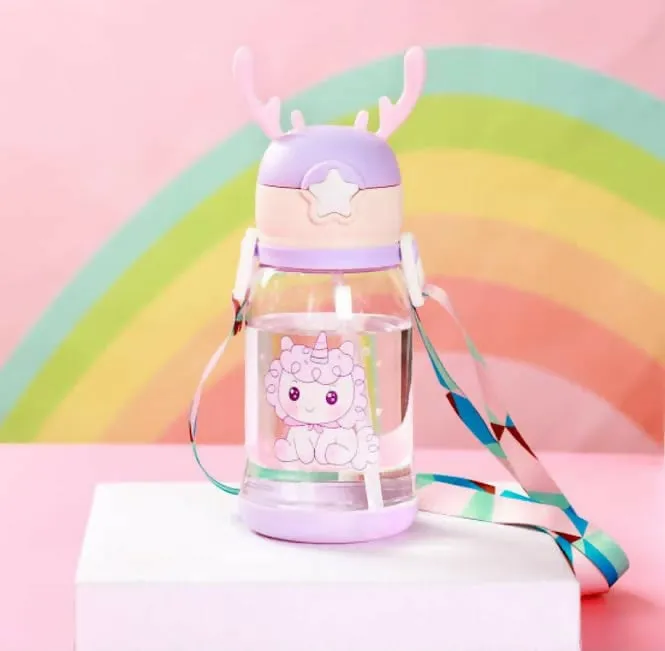 Cute Anti-Leak Water Bottle for Kids With Sipper - Cartoon Design, 600ML (Random Color)