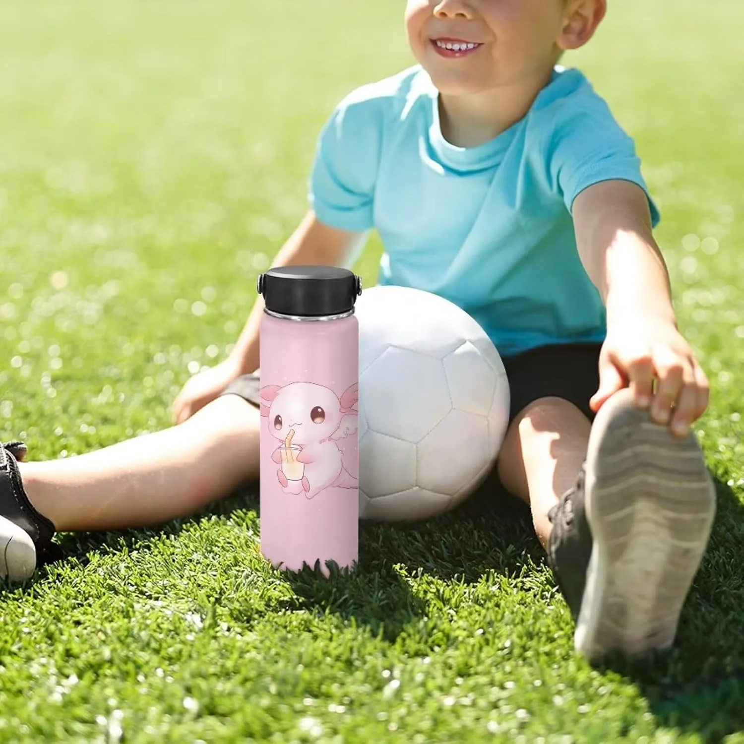 Cute Axolotl Kids Insulated Water Bottle 18 OZ Stainless Steel Water Bottles With Lid for Sports and Travel Wide Mouth Vacuum Water Bottle for Hot & Cold Drinks Travel Thermal Cup Coffee Mug