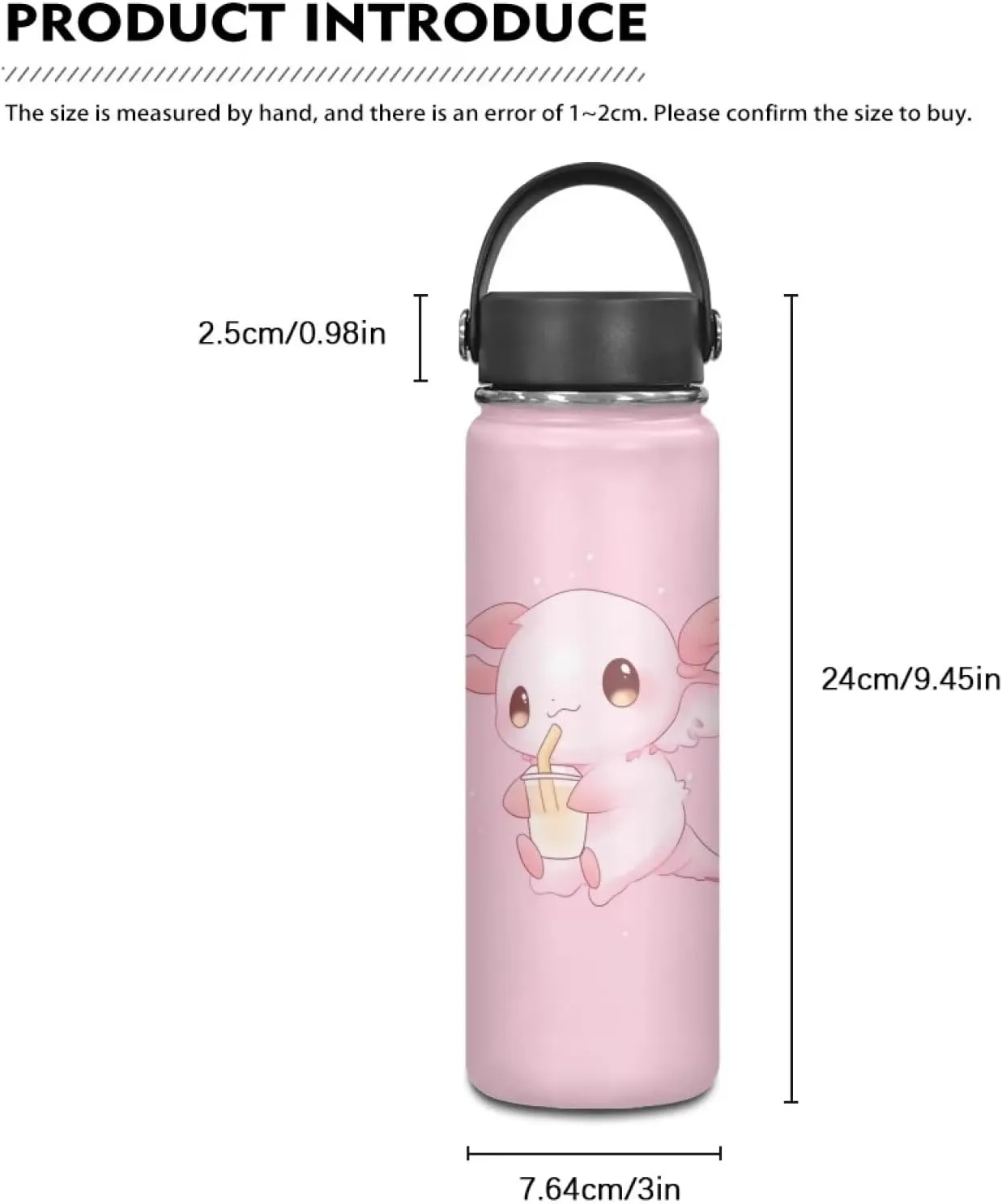 Cute Axolotl Kids Insulated Water Bottle 18 OZ Stainless Steel Water Bottles With Lid for Sports and Travel Wide Mouth Vacuum Water Bottle for Hot & Cold Drinks Travel Thermal Cup Coffee Mug