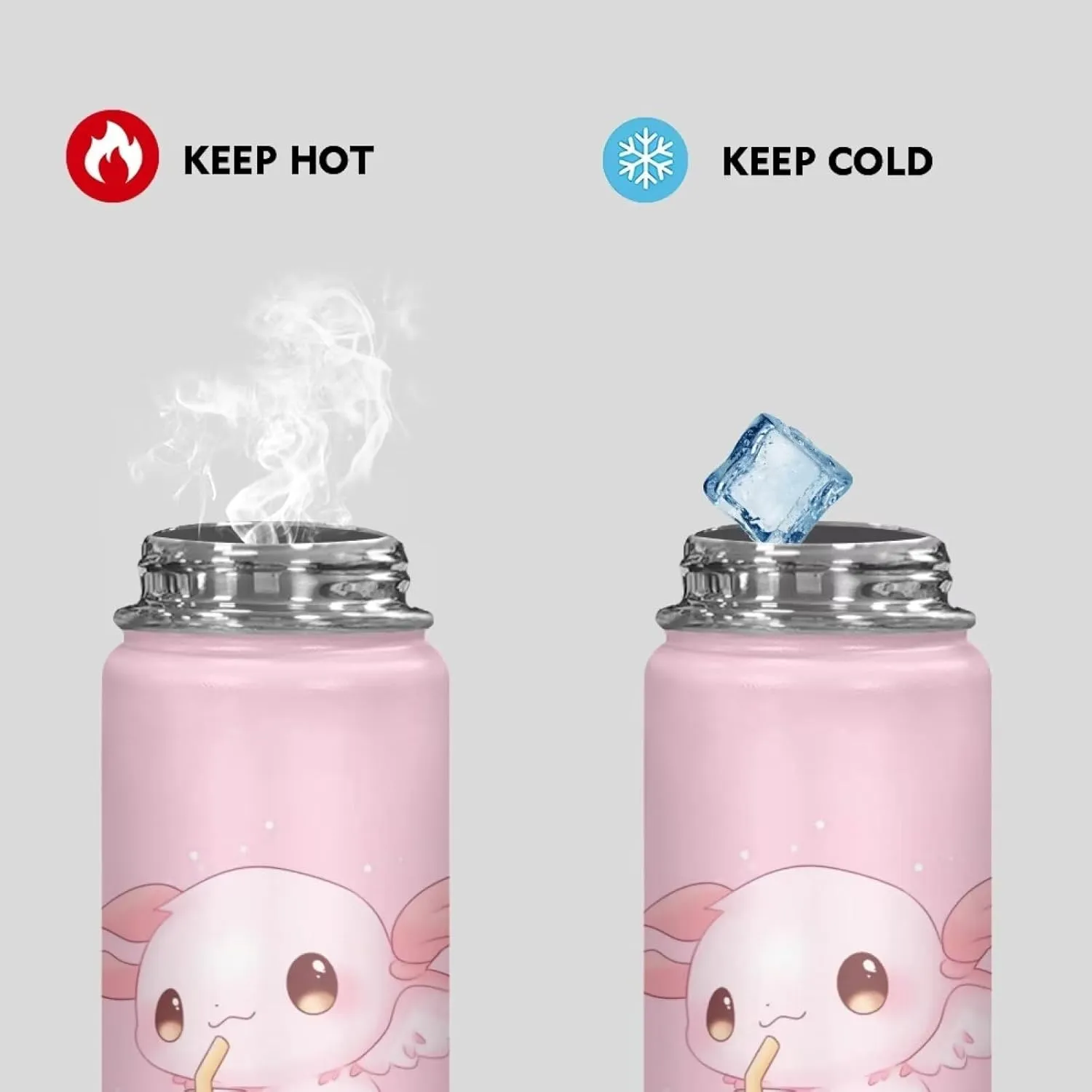 Cute Axolotl Kids Insulated Water Bottle 18 OZ Stainless Steel Water Bottles With Lid for Sports and Travel Wide Mouth Vacuum Water Bottle for Hot & Cold Drinks Travel Thermal Cup Coffee Mug