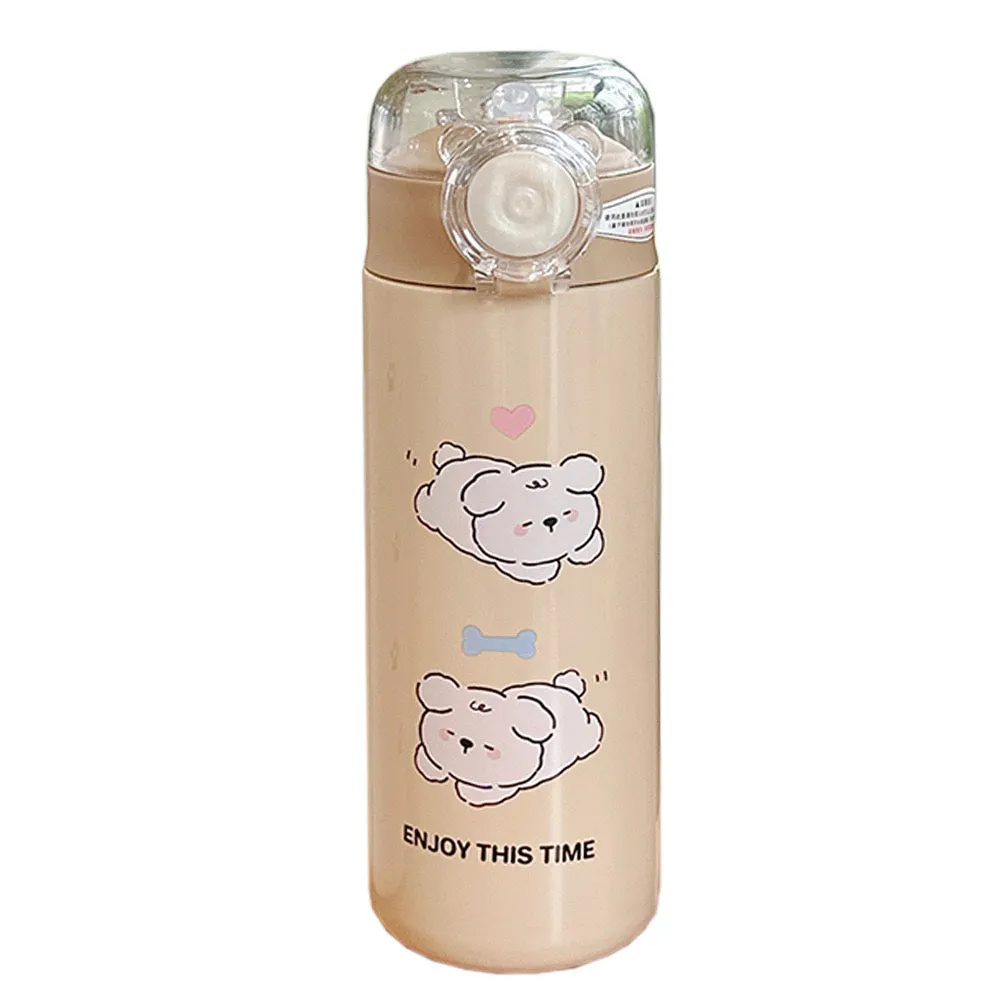 Cute Bear Stainless Steel Sipper Bottle – Leak-proof & Portable (500ml)