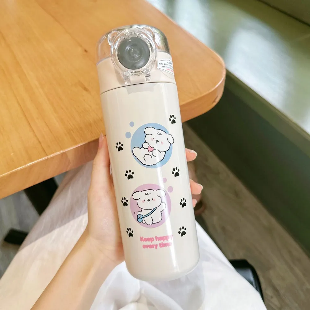 Cute Bear Stainless Steel Sipper Bottle – Leak-proof & Portable (500ml)