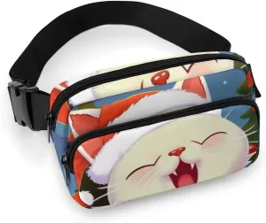 Cute Cat Sing Christmas Carols Print Fanny Packs for Women Men Fashion Portable Waist Pack Adjustable Belt Bum Bag Hip Bags for Travel