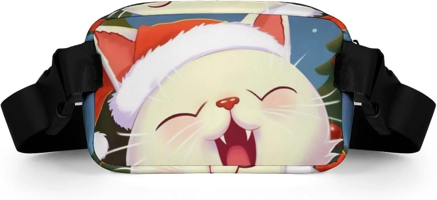 Cute Cat Sing Christmas Carols Print Fanny Packs for Women Men Fashion Portable Waist Pack Adjustable Belt Bum Bag Hip Bags for Travel