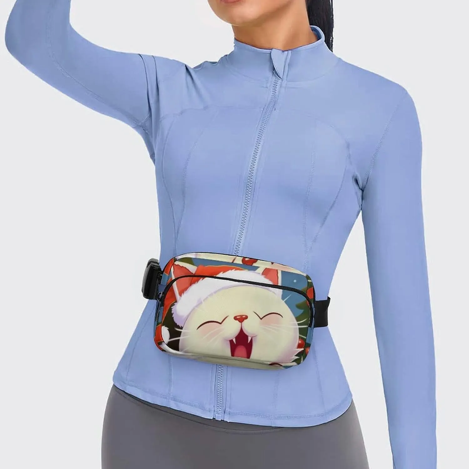 Cute Cat Sing Christmas Carols Print Fanny Packs for Women Men Fashion Portable Waist Pack Adjustable Belt Bum Bag Hip Bags for Travel