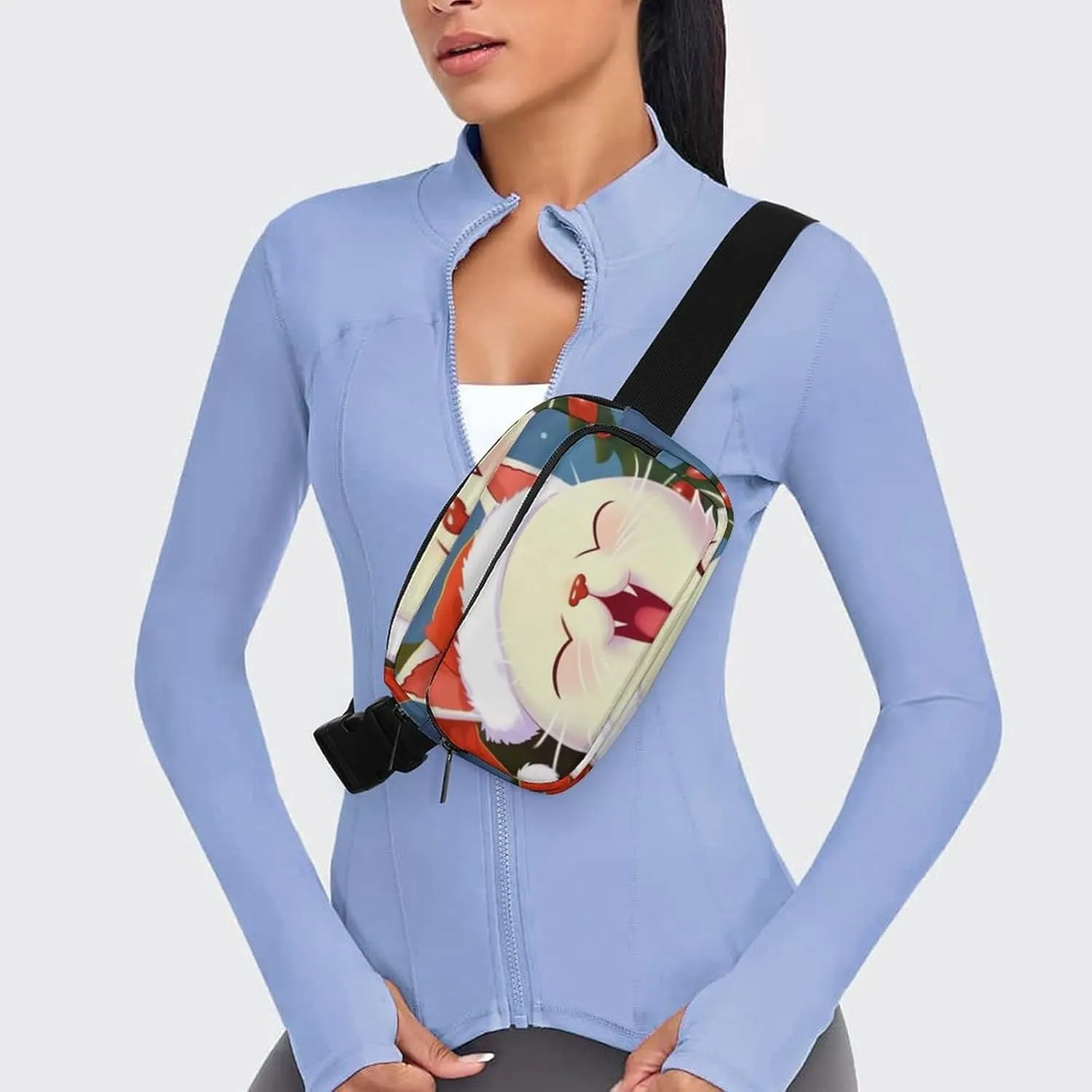 Cute Cat Sing Christmas Carols Print Fanny Packs for Women Men Fashion Portable Waist Pack Adjustable Belt Bum Bag Hip Bags for Travel
