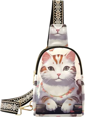 Cute Lucky Cat Flower Sling Bag for Women Fanny Packs for Women Small Leather Fanny Pack Crossbody Bags Fashion Waist Packs Chest Bag for Travel 21340461