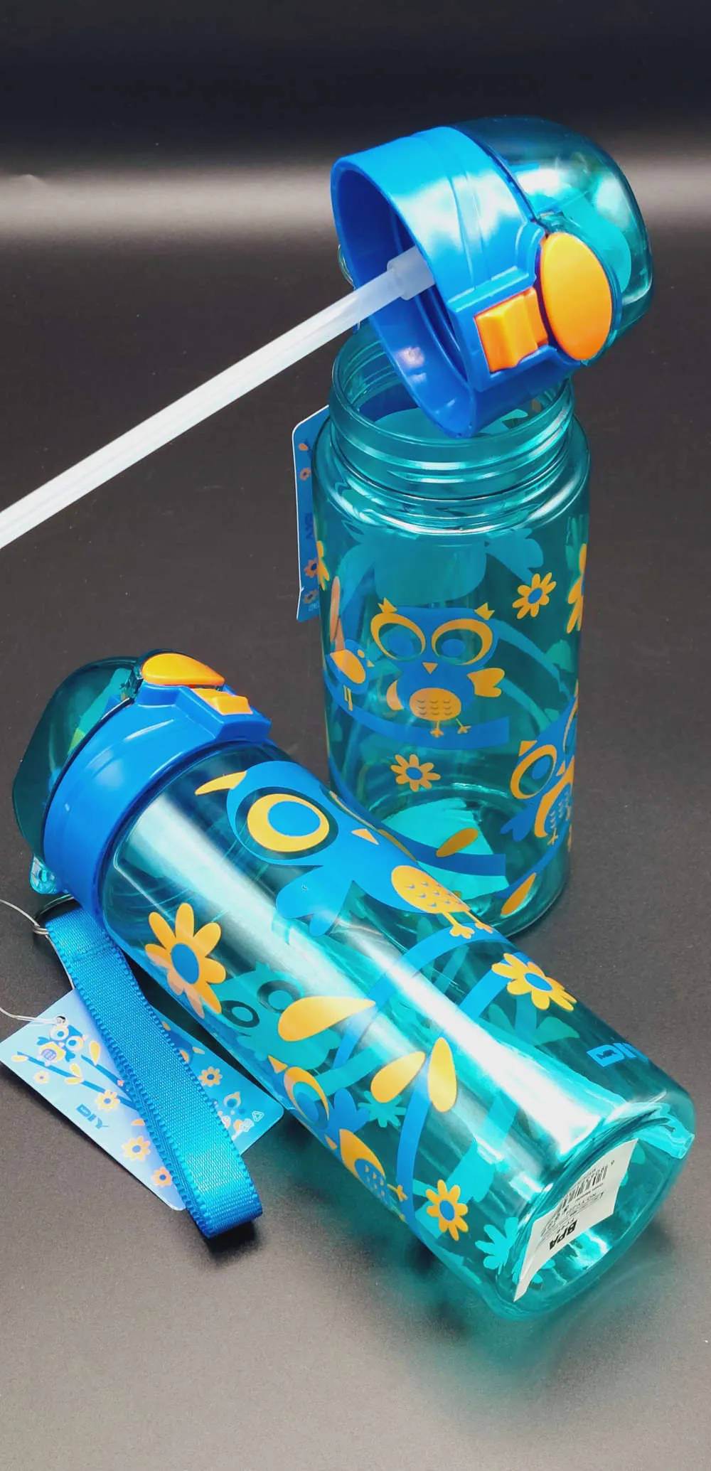 Cute Owl Themed Travel Water Bottle BPA Free Plastic Sipper For Pre School Boys and Girls