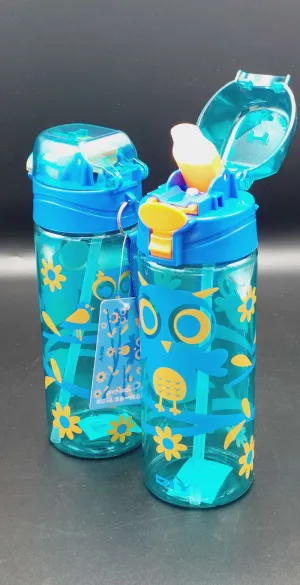 Cute Owl Themed Travel Water Bottle BPA Free Plastic Sipper For Pre School Boys and Girls