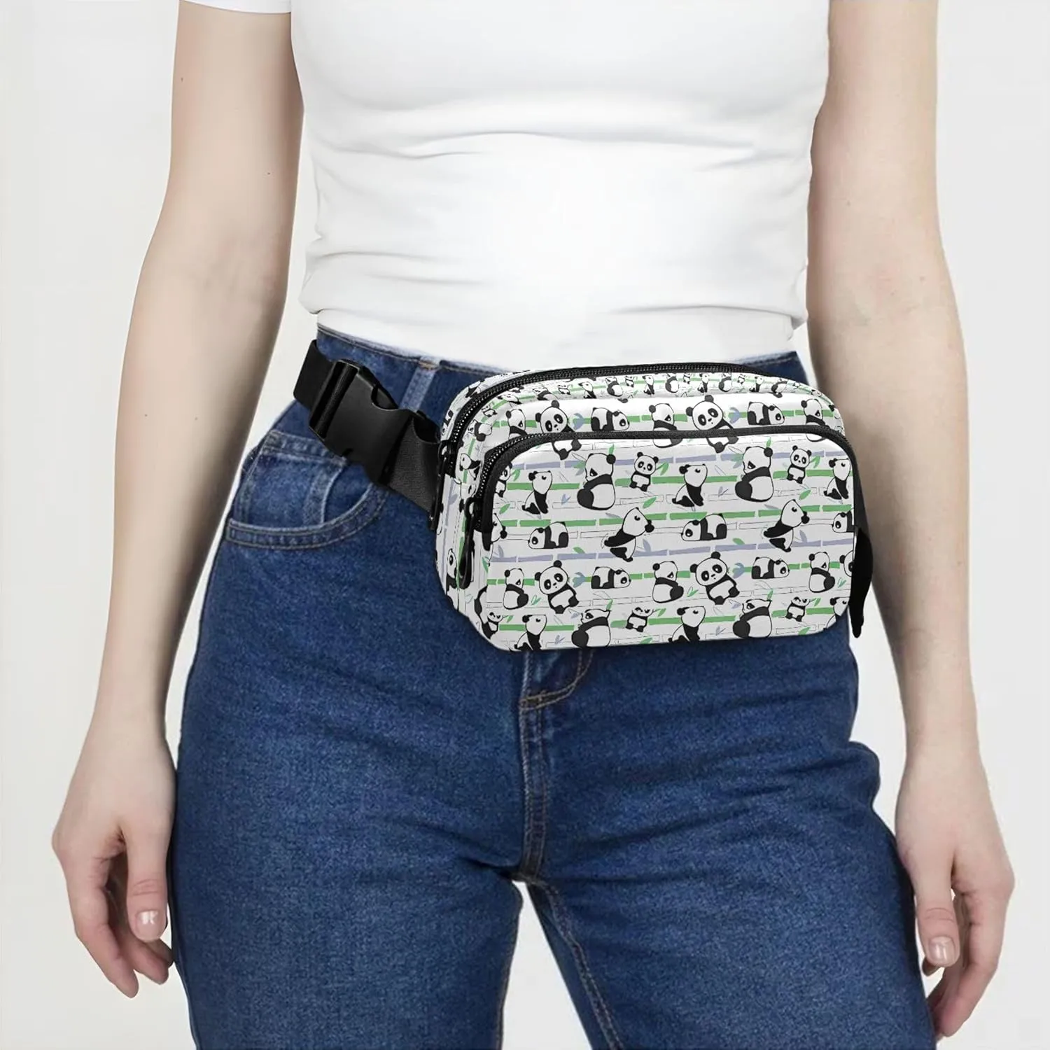 Cute Panda Bears Fanny Packs Women Hip Pack Belt Bag Waterproof Trendy Cross Body Waist Purse