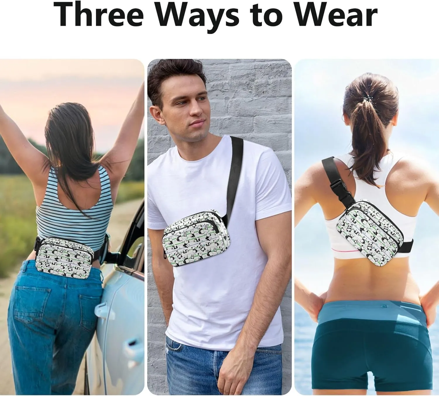 Cute Panda Bears Fanny Packs Women Hip Pack Belt Bag Waterproof Trendy Cross Body Waist Purse