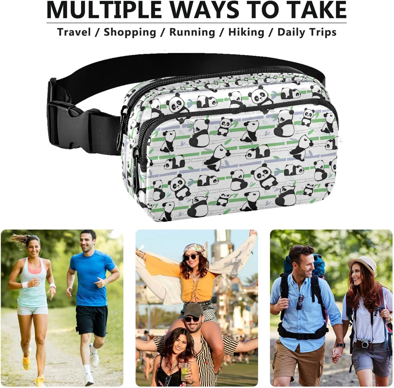Cute Panda Bears Fanny Packs Women Hip Pack Belt Bag Waterproof Trendy Cross Body Waist Purse
