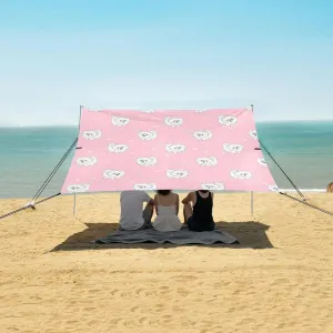 Cute White Pomeranian Puppy Beach Canopy Tent Anti-UV & Wind Resistant, Dog Camping Sun Shelter Easy Setup Portable,Outdoor Shade Tents with Sandbags,Sand Shovels,Ground Pegs & Stability Poles