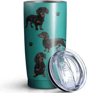 Dachshund Dog Tumbler Stainless Steel Insulated Travel Coffee Cups with Lid and Straw,Ideal Memorial Gift for Dog Dad/Mom,20oz