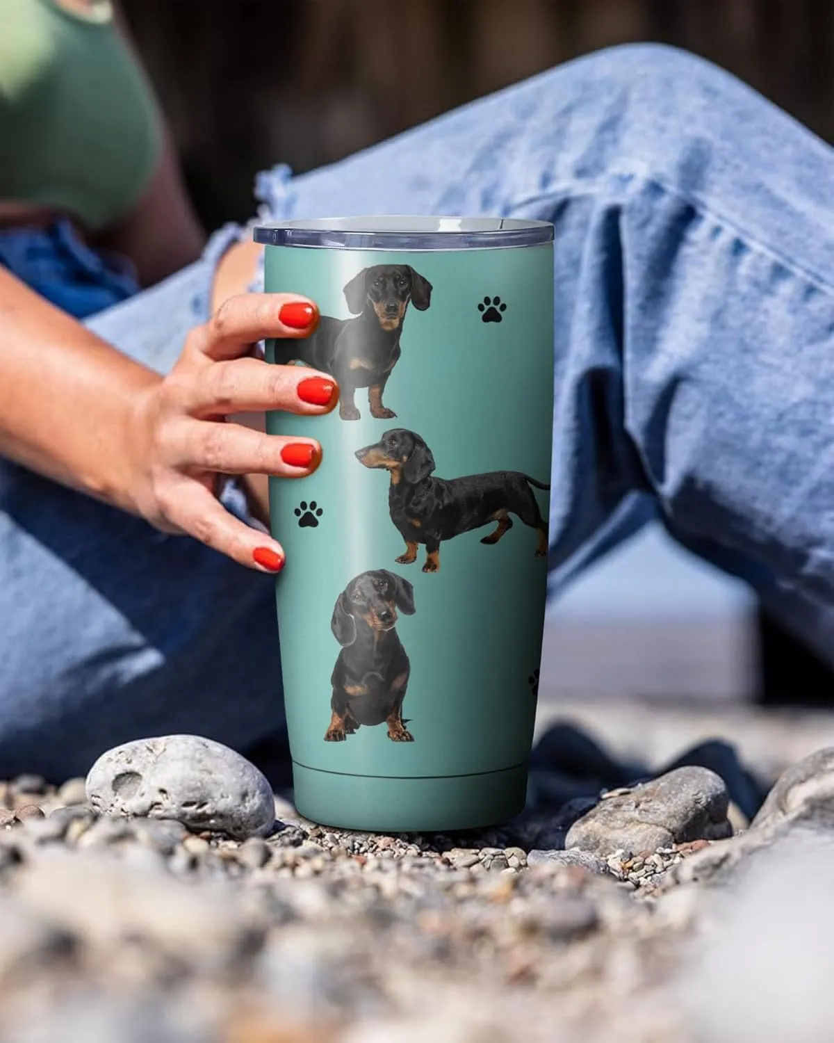 Dachshund Dog Tumbler Stainless Steel Insulated Travel Coffee Cups with Lid and Straw,Ideal Memorial Gift for Dog Dad/Mom,20oz
