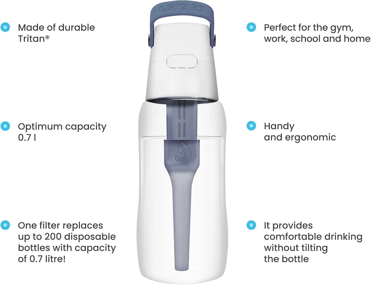 DAFI Filter Bottle Solid | Colour Grey 0.5 L | Eliminates Chlorine Taste and Odour, Use at Home During Training, in The Gym