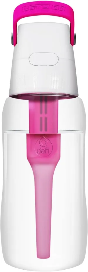 Dafi Filtered Water Bottle with Filter & Straw | 17 oz | Sport Bottle for Tap Water | Portable Purification Filter Replacement | For Travel Survival Hiking Camping | BPA-Free | Made in Europe | Pink