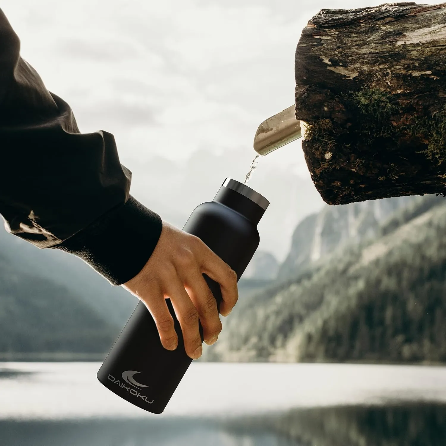 Daikoku Stainless Steel Water Bottle – 1L – Thermal Bottle – Cold 24 Hours and Hot Drinks 12 Hours – Water Bottle Leakproof – Double Walled BPA Free – Thermal Bottle – Black