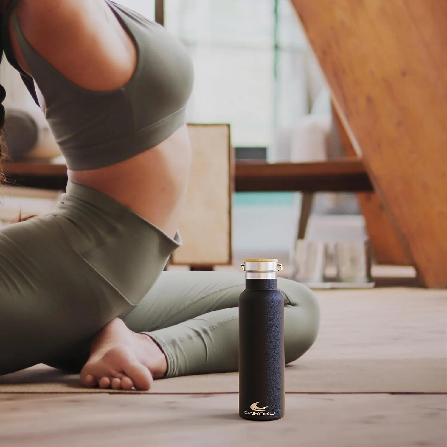 Daikoku Stainless Steel Water Bottle – 1L – Thermal Bottle – Cold 24 Hours and Hot Drinks 12 Hours – Water Bottle Leakproof – Double Walled BPA Free – Thermal Bottle – Black